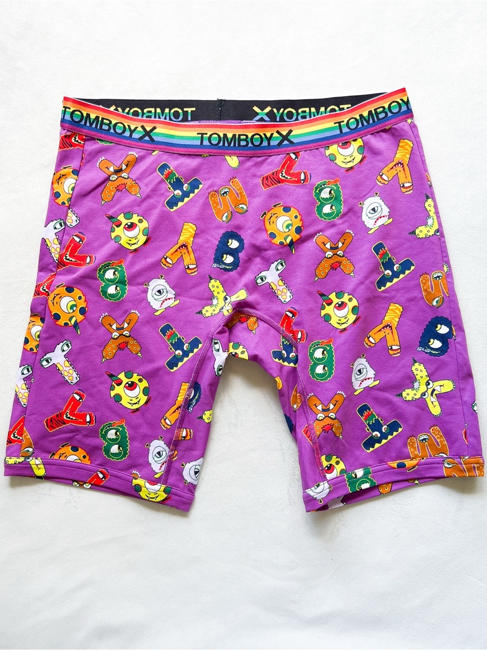 TomboyX Halloween Purple Boxer Briefs with Rainbow Waistband and Alphabet Motifs